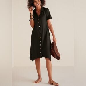 Soft Surroundings Black Danielle Button Short Sleeve Dress